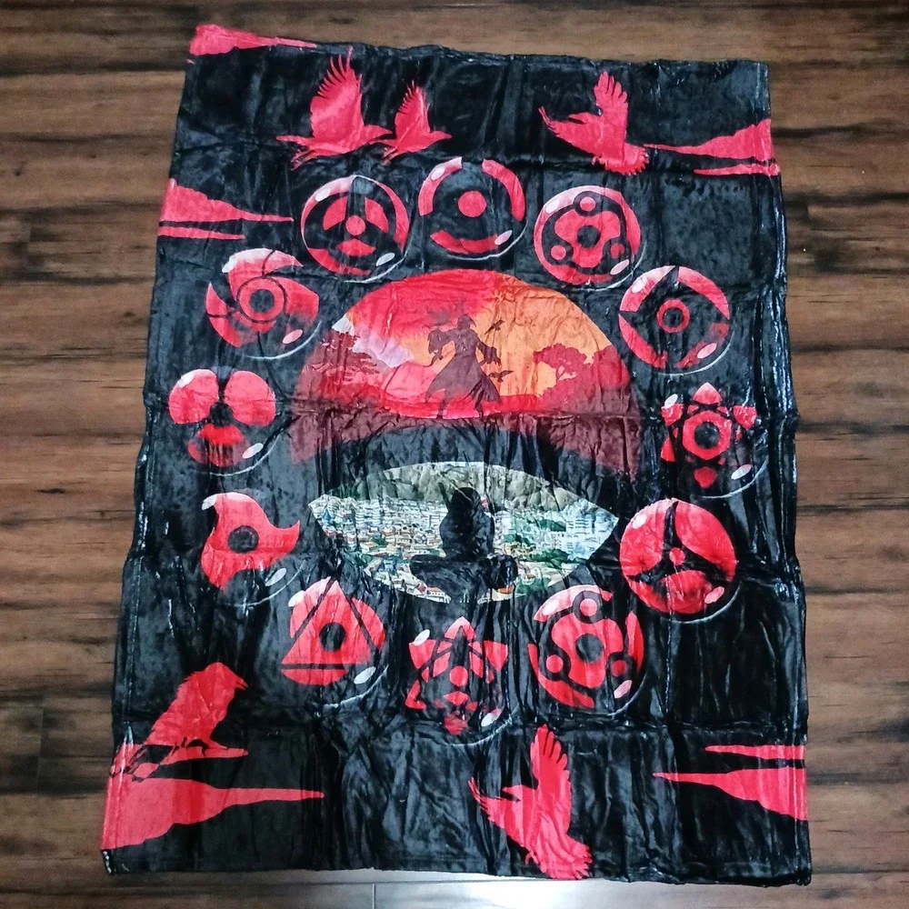 Naruto Itachi Uchiha Sharingan Fleece Throw Blanket 50x40 Black Red Anime Print